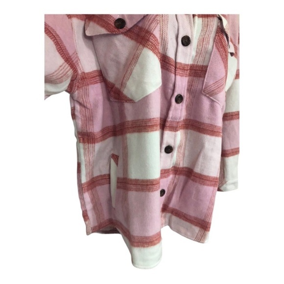 Kensie pink white colorblock plaid fleece flannel look button down shacket Large - Picture 11 of 16